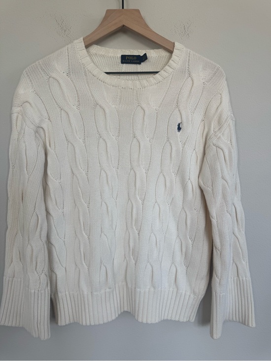 Polo Ralph Lauren Sweaters - Polo by Ralph Lauren Cream Cable Knit Cotton Sweater Pony Logo Preppy Small